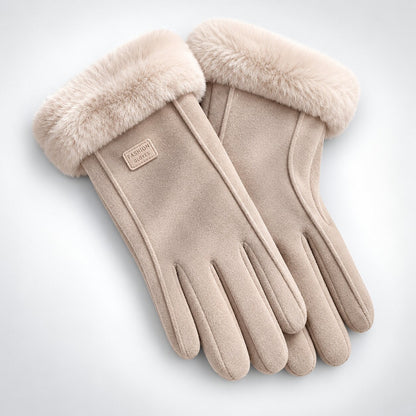 Gants femme hiver fourrure agneau tactile coupe-vent, doublure douce