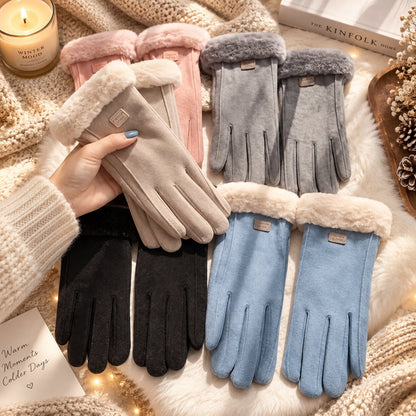 Gants femme hiver fourrure agneau tactile coupe-vent, doublure douce