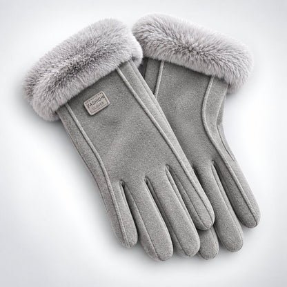 Gants femme hiver fourrure agneau tactile coupe-vent, doublure douce