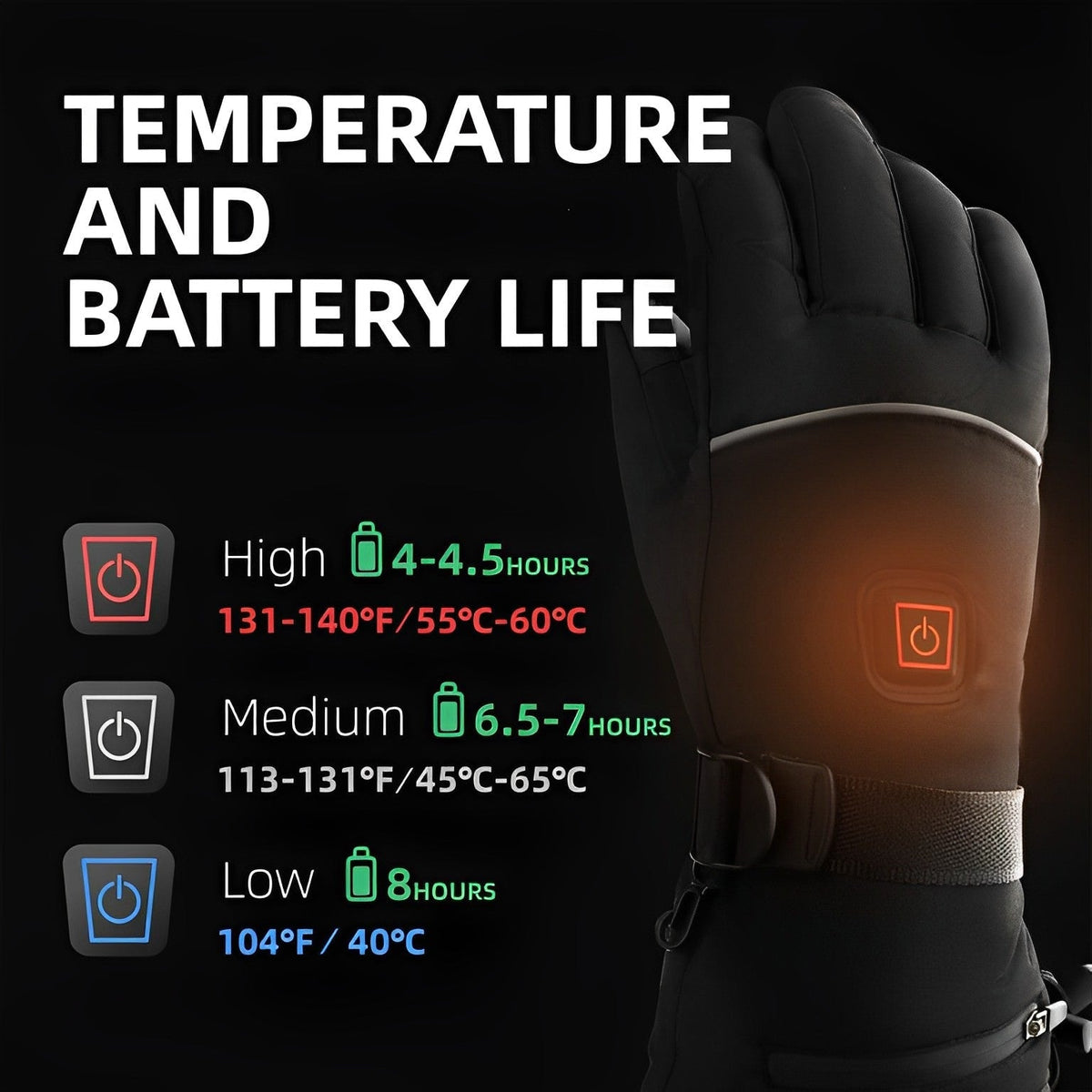 Gants chauffants rechargeables imperméables avec embouts compatibles écran tactile