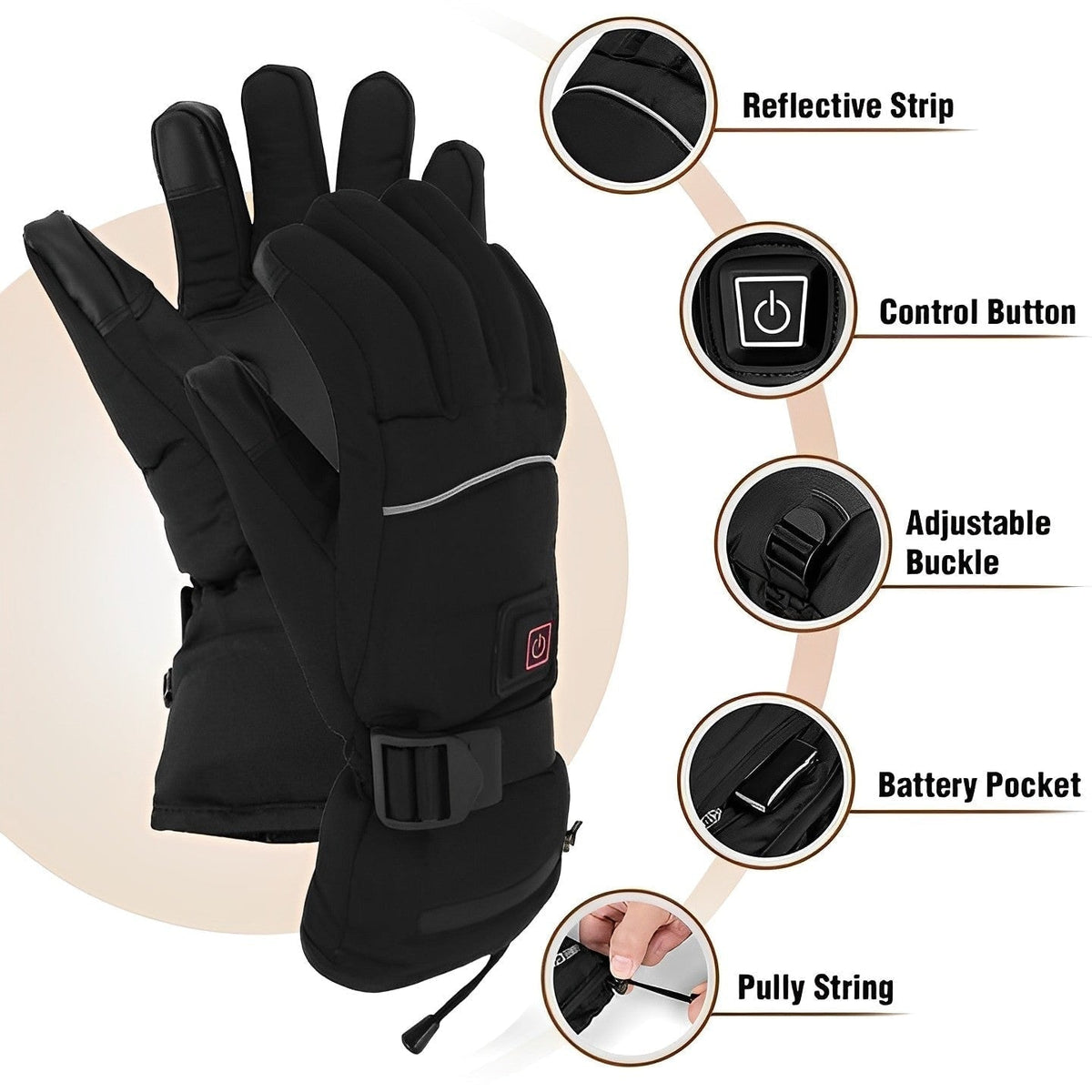 Gants chauffants rechargeables imperméables avec embouts compatibles écran tactile