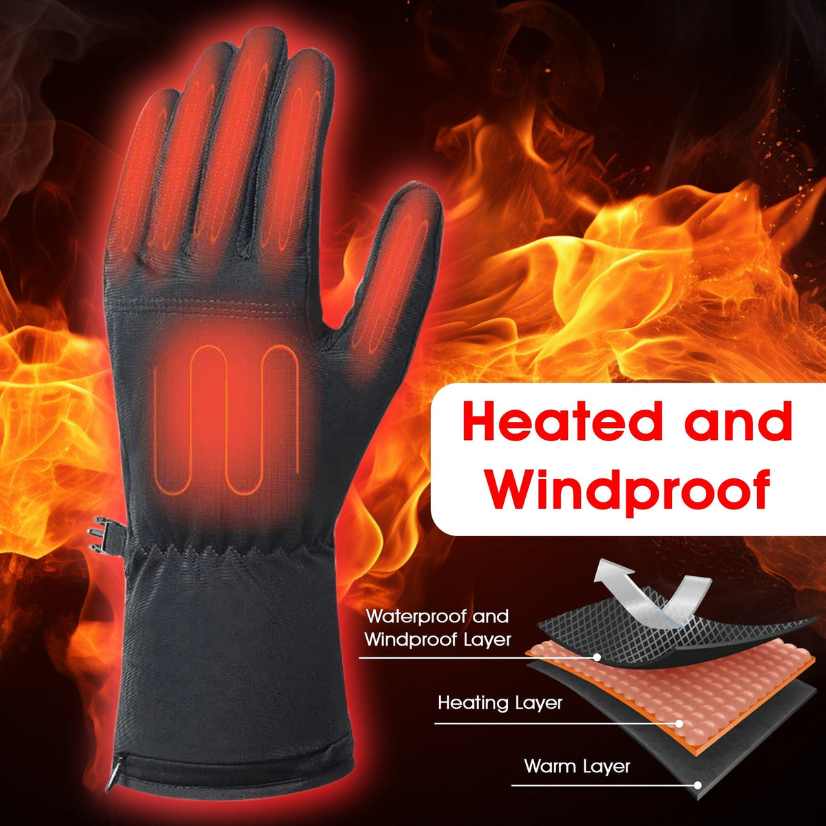 Gants chauffants batterie rechargeable tactiles avec 3 niveaux de chaleur