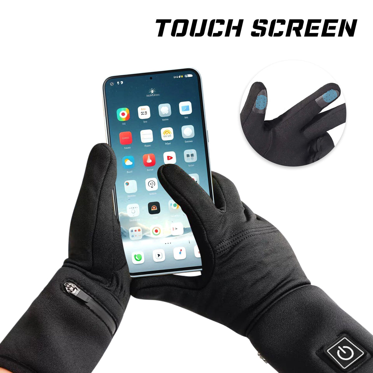 Gants chauffants batterie rechargeable tactiles avec 3 niveaux de chaleur