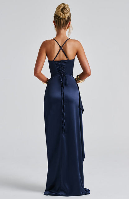 Robe Maxi Bleu Marine - Robe de Bal - Longue Soirée Élégante