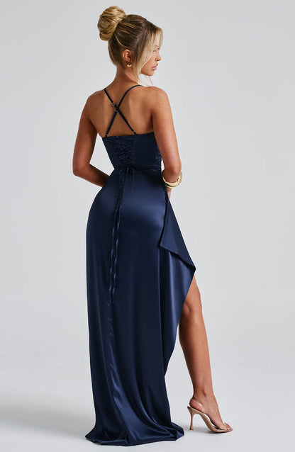 Robe Maxi Bleu Marine - Robe de Bal - Longue Soirée Élégante