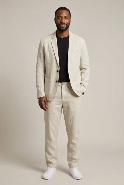 Ensemble Lin Homme | Blazer et Pantalon Décontractés | Coupe Relaxe
