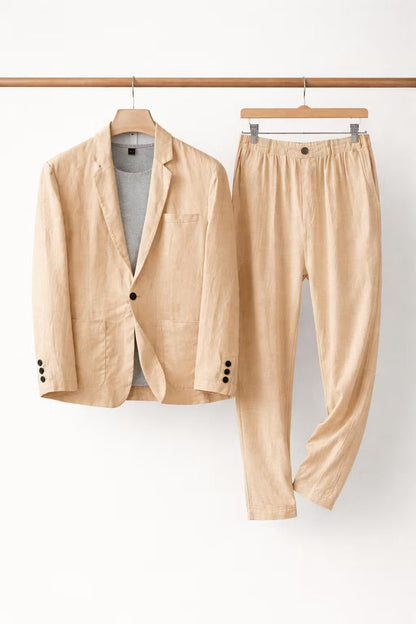 Ensemble Lin Homme | Blazer et Pantalon Décontractés | Coupe Relaxe