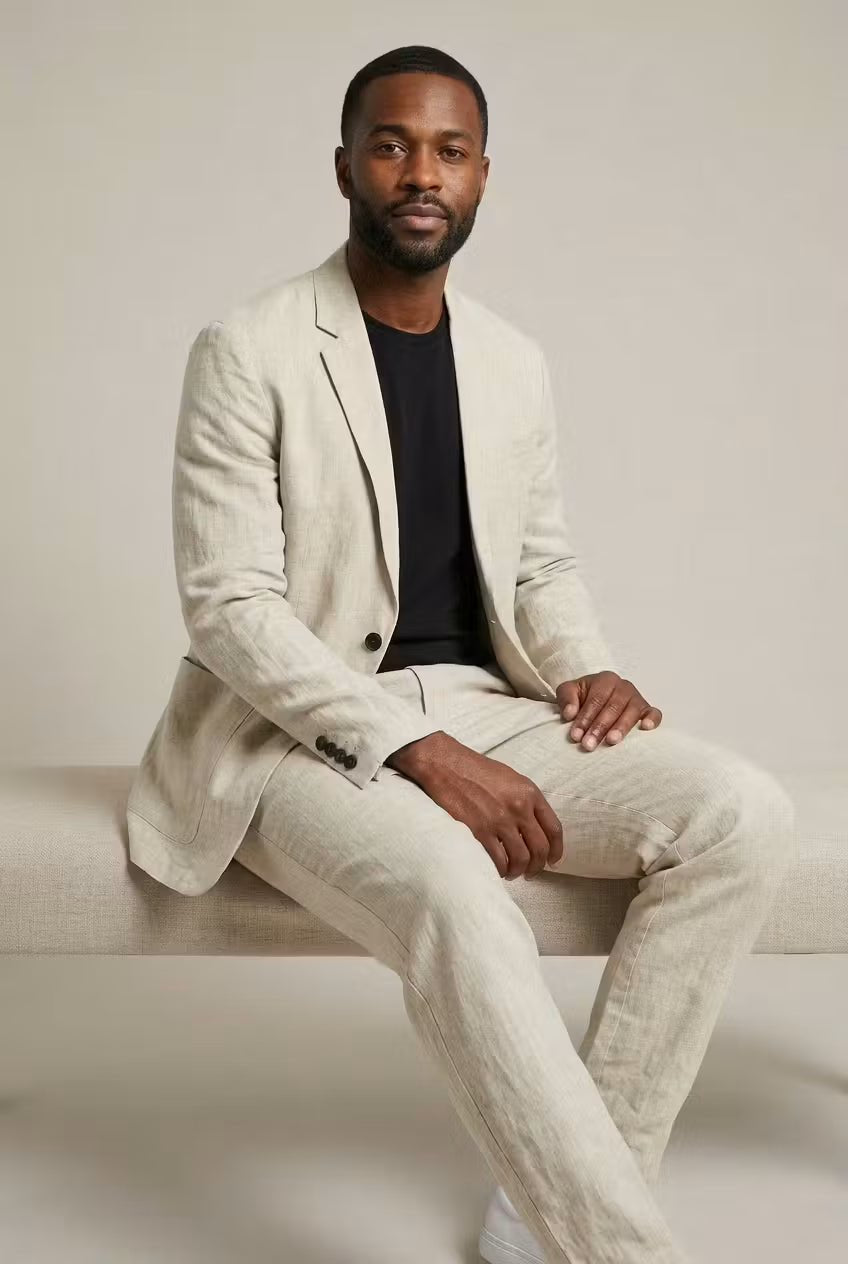 Ensemble Lin Homme | Blazer et Pantalon Décontractés | Coupe Relaxe
