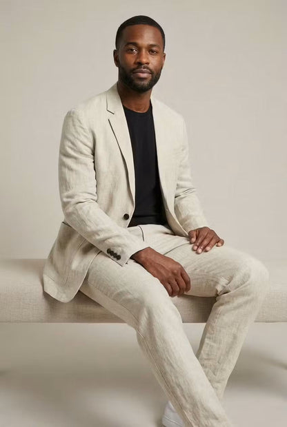 Ensemble Lin Homme | Blazer et Pantalon Décontractés | Coupe Relaxe