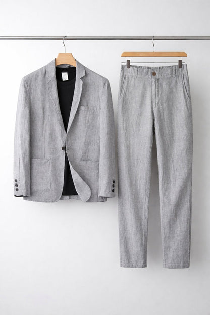 Ensemble Lin Homme | Blazer et Pantalon Décontractés | Coupe Relaxe