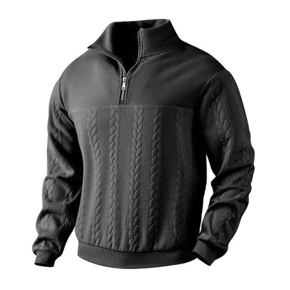 Hommes Pull Tricot Motif Tresse Fermeture Éclair