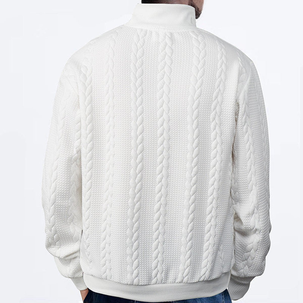 Hommes Pull Tricot Motif Tresse Fermeture Éclair