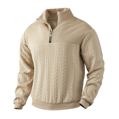 Hommes Pull Tricot Motif Tresse Fermeture Éclair