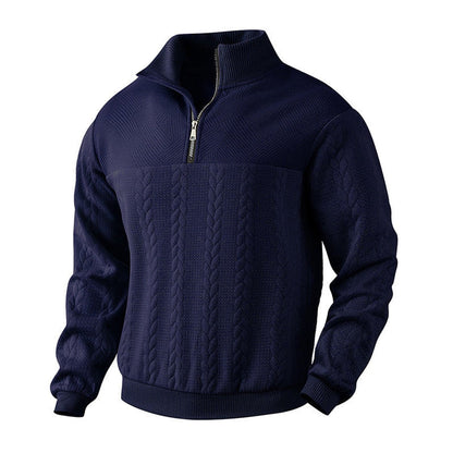 Hommes Pull Tricot Motif Tresse Fermeture Éclair