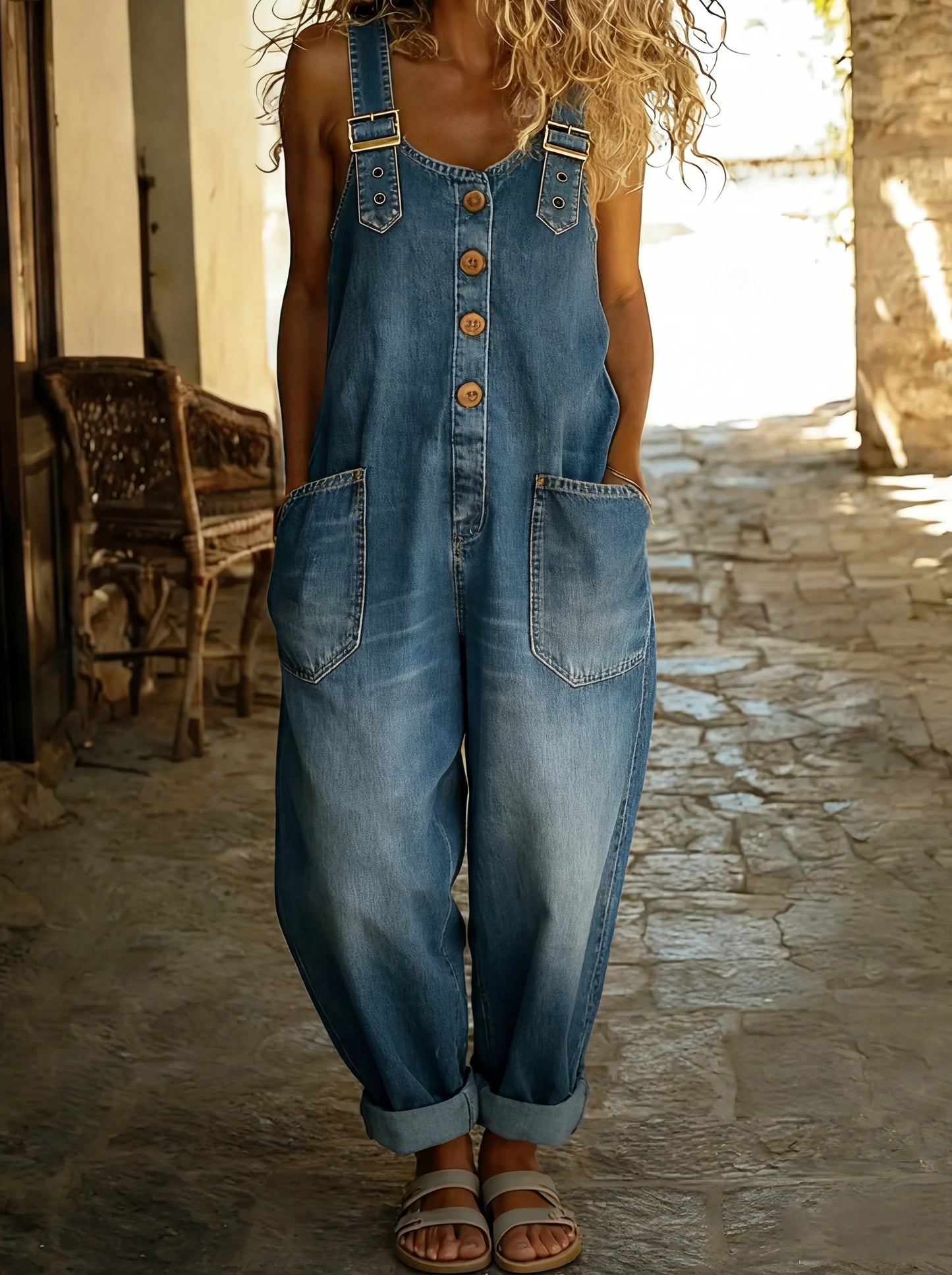 Salopette en Denim | Bretelles Ajustables, Coupe Ample | Femme