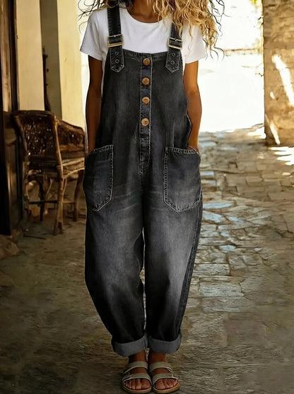 Salopette en Denim | Bretelles Ajustables, Coupe Ample | Femme