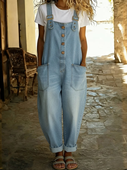 Salopette en Denim | Bretelles Ajustables, Coupe Ample | Femme