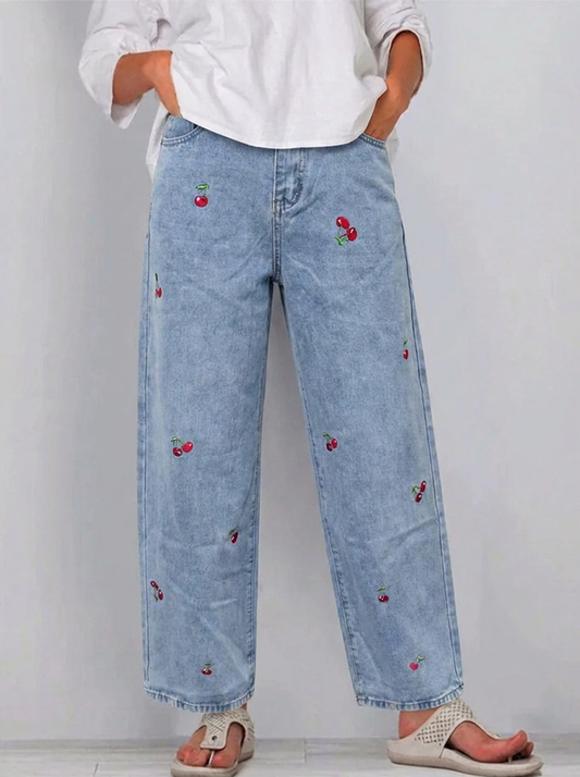 Pantalon jean femme coupe régulière avec poches plaquées bleu