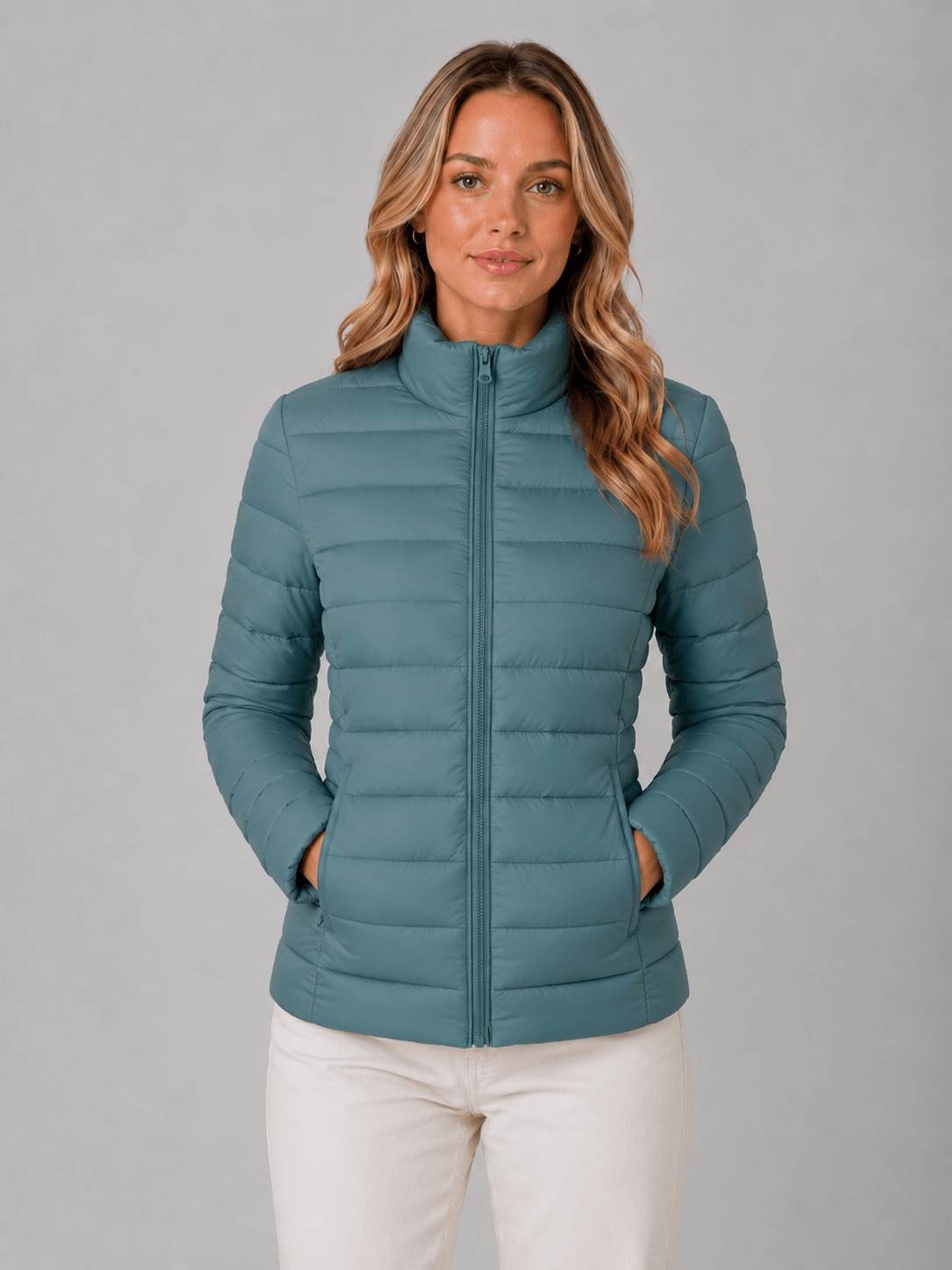 Doudoune légère femme coupe slim avec col montant