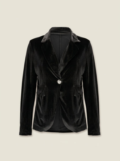 Blazer velours femme cintré avec col revers et boutonnage unique