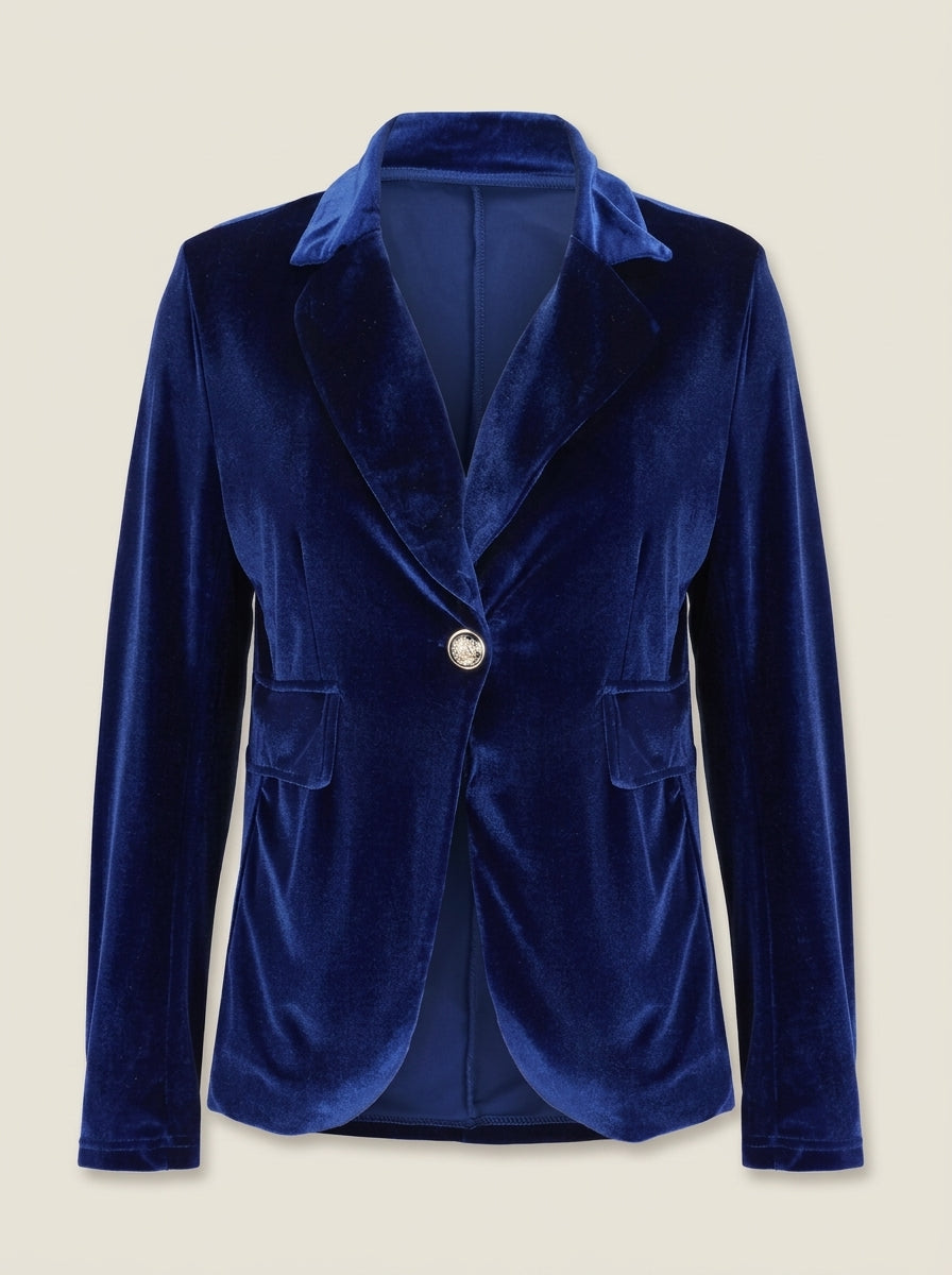 Blazer velours femme cintré avec col revers et boutonnage unique