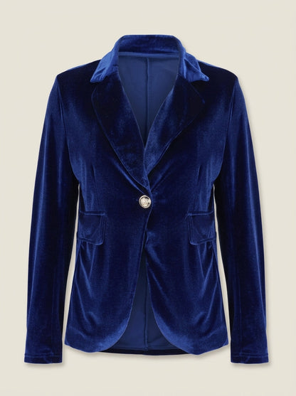 Blazer velours femme cintré avec col revers et boutonnage unique