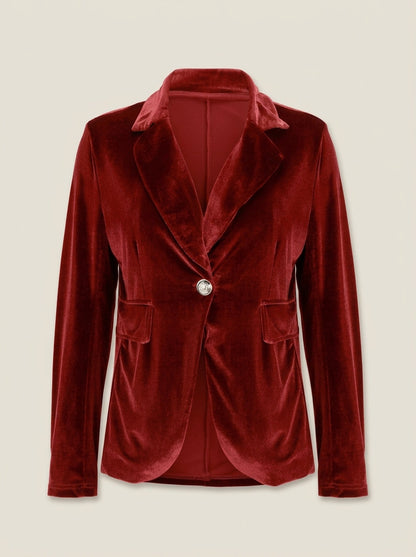 Blazer velours femme cintré avec col revers et boutonnage unique