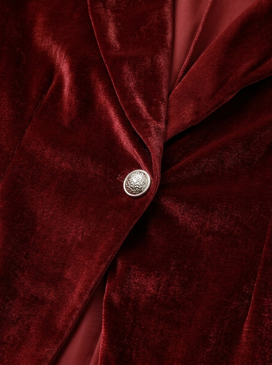 Blazer velours femme cintré avec col revers et boutonnage unique