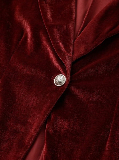 Blazer velours femme cintré avec col revers et boutonnage unique