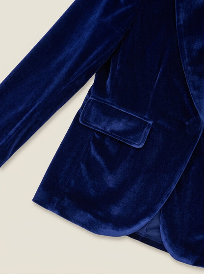 Blazer velours femme cintré avec col revers et boutonnage unique