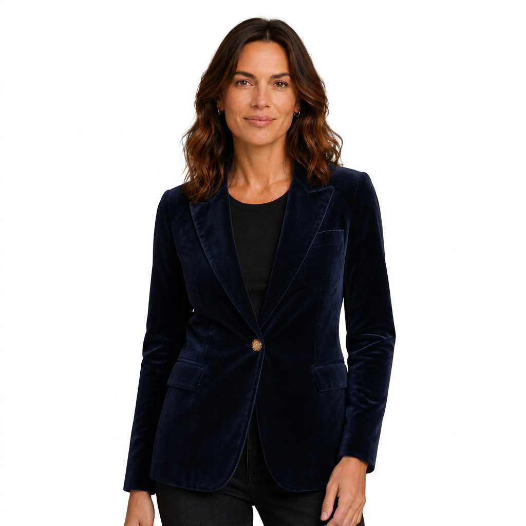Blazer velours femme cintré à revers cranté, velours aux reflets naturels