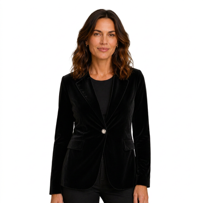 Blazer velours femme cintré à revers cranté, velours aux reflets naturels