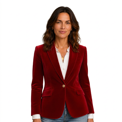 Blazer velours femme cintré à revers cranté, velours aux reflets naturels