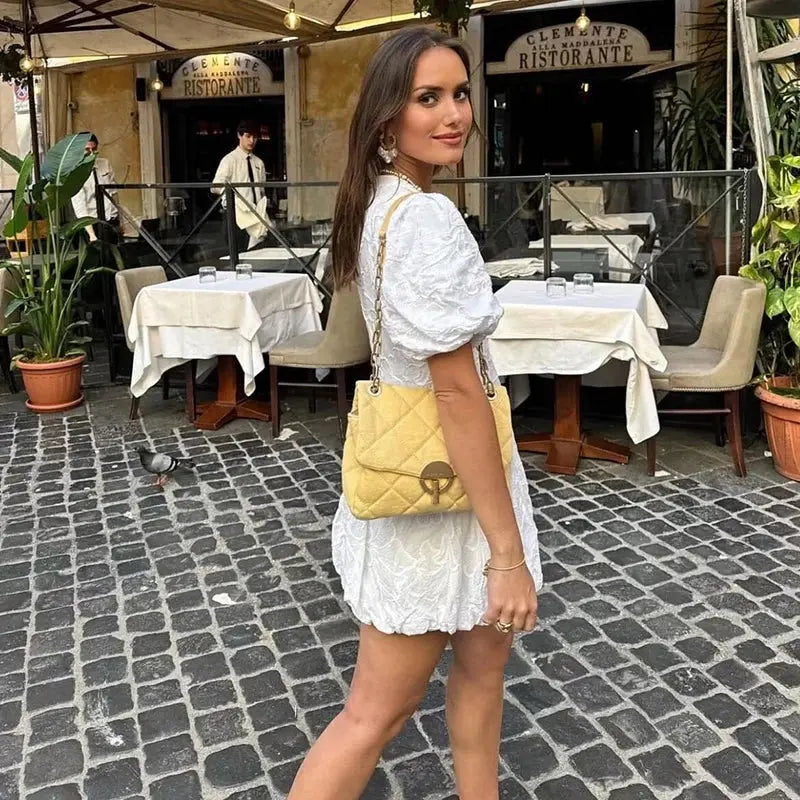 Sophia - Petite Robe de Soirée Blanche - Manches Bouffantes