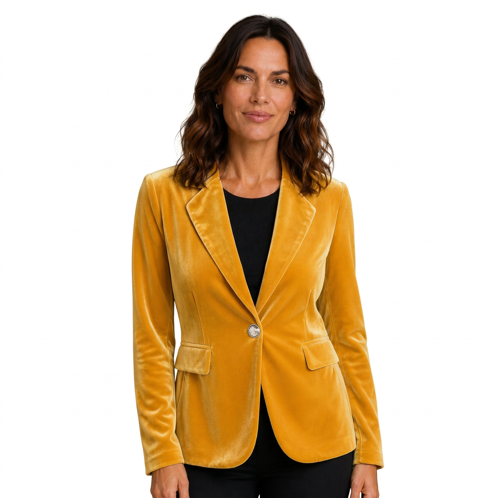 Blazer velours femme cintré à revers cranté, velours aux reflets naturels