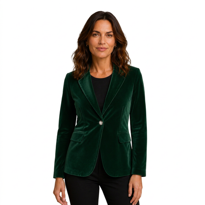Blazer velours femme cintré à revers cranté, velours aux reflets naturels