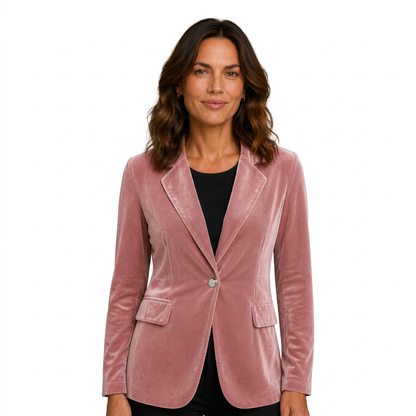 Blazer velours femme cintré à revers cranté, velours aux reflets naturels