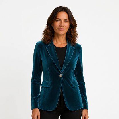 Blazer velours femme cintré à revers cranté, velours aux reflets naturels