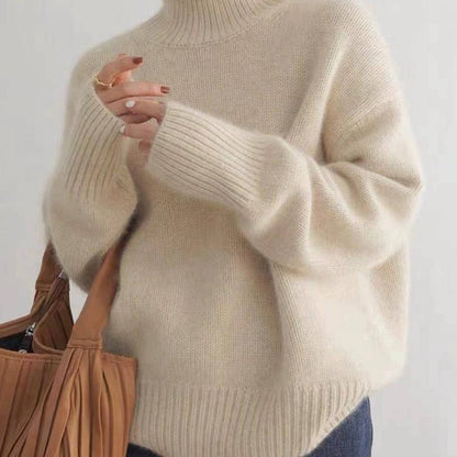 Sweater col roulé cachemire femme coupe ample coloris uni