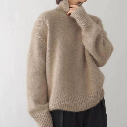 Sweater col roulé cachemire femme coupe ample coloris uni