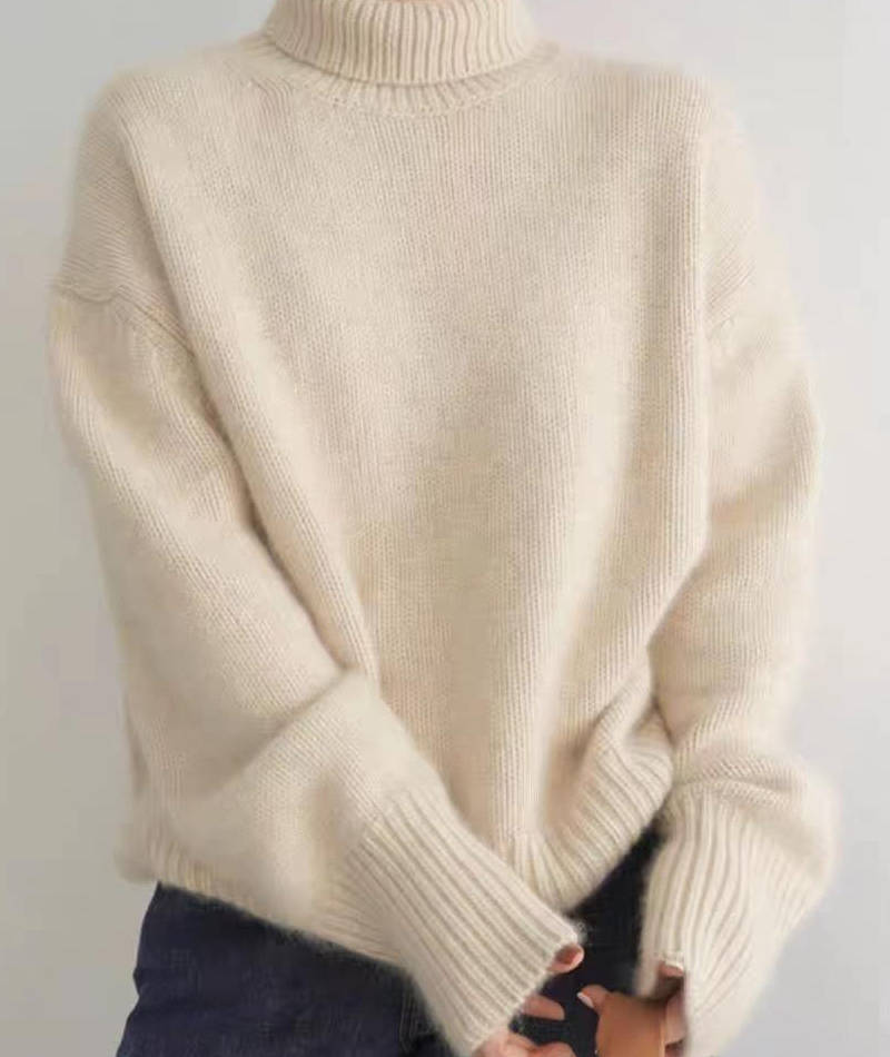 Sweater col roulé cachemire femme coupe ample coloris uni