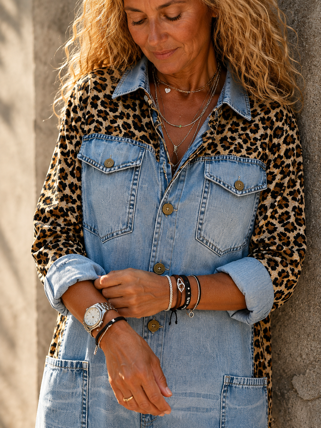 Combinaison Denim | Motif Léopard, Coupe Large | Poches Fonctionnelles