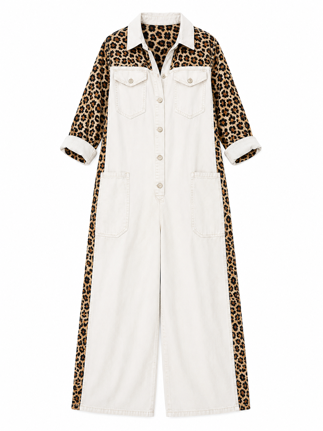 Combinaison Denim | Motif Léopard, Coupe Large | Poches Fonctionnelles