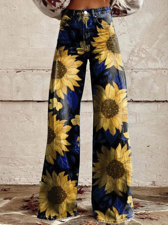 Pantalon Floral Femme | Taille Haute, Jambes Évasées