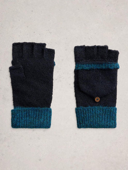 Mitaines convertibles hiver femme avec rabat poignets côtelés coloris noir et beige