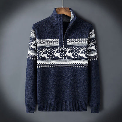 Pull homme col zippé en maille coton chaud pour l'hiver
