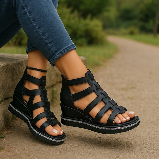 Sandales orthopédiques femme compensée gladiateur confort rembourré