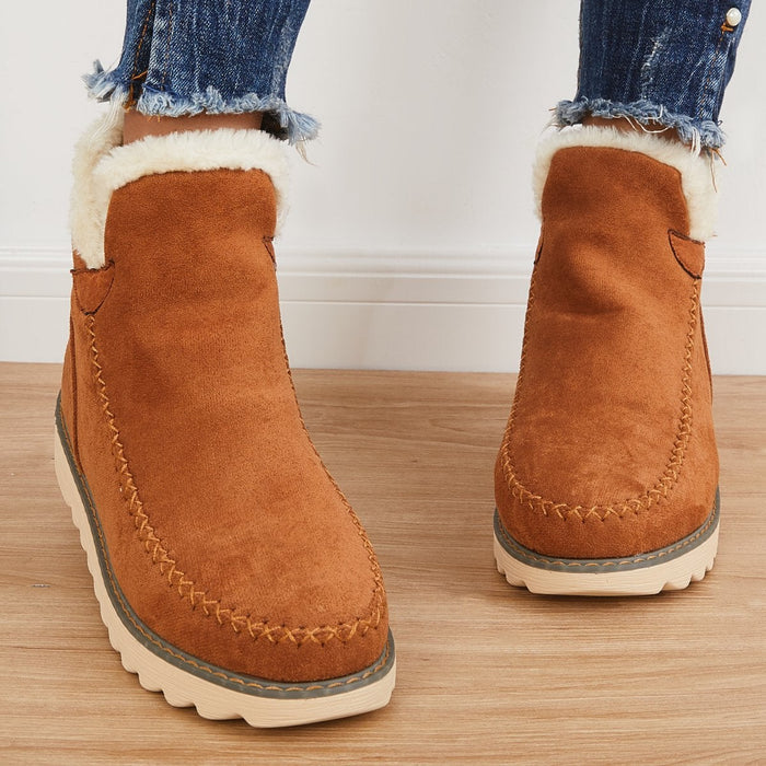 Bottines femme fourrées hiver semelle crantée pull-on neige