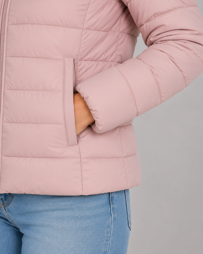 Doudoune légère compressible femme avec duvet de canard et col montant, coupe slim