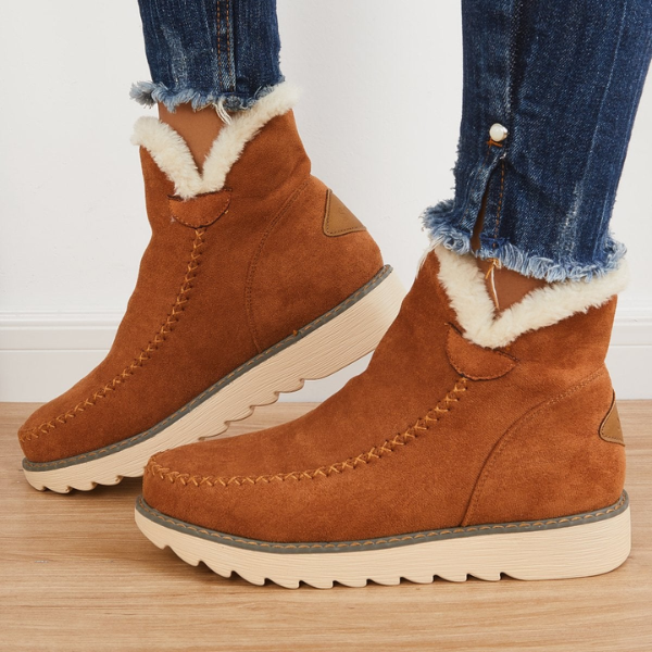 Bottines femme fourrées hiver semelle crantée pull-on neige